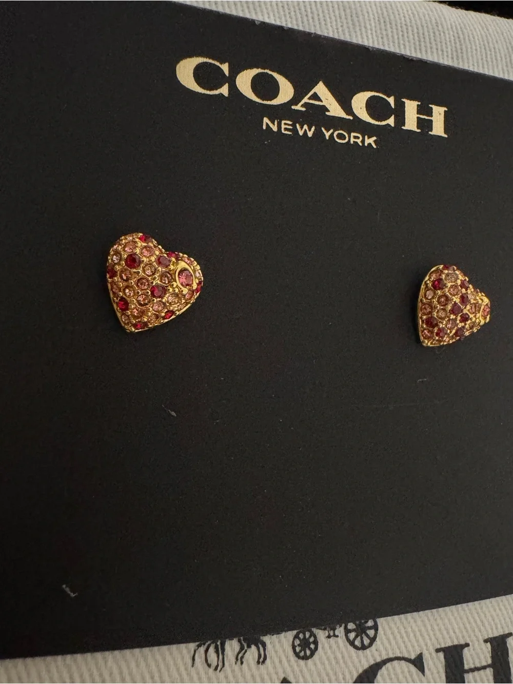 Coach Gold-Tone Heart Stud Earrings with Pink Stones